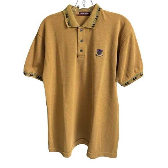 STEPS CLUB Southwestern Mustard Gold‎ Polo Shirt Mens Lg Thick Knit Emblem Golf - Picture 1 of 10